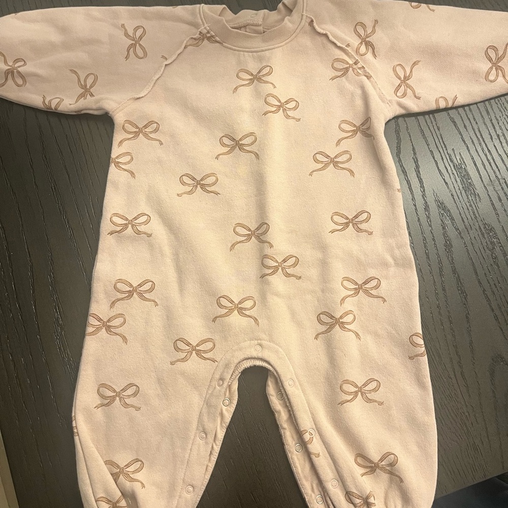 Rylee + Cru Pink Bow Patterned Kids One Piece